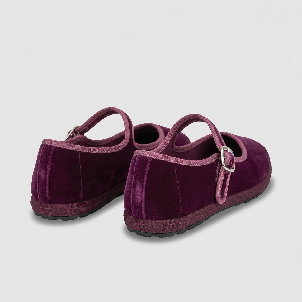 Romy Velvet Mary Jane Flats - Plum - back