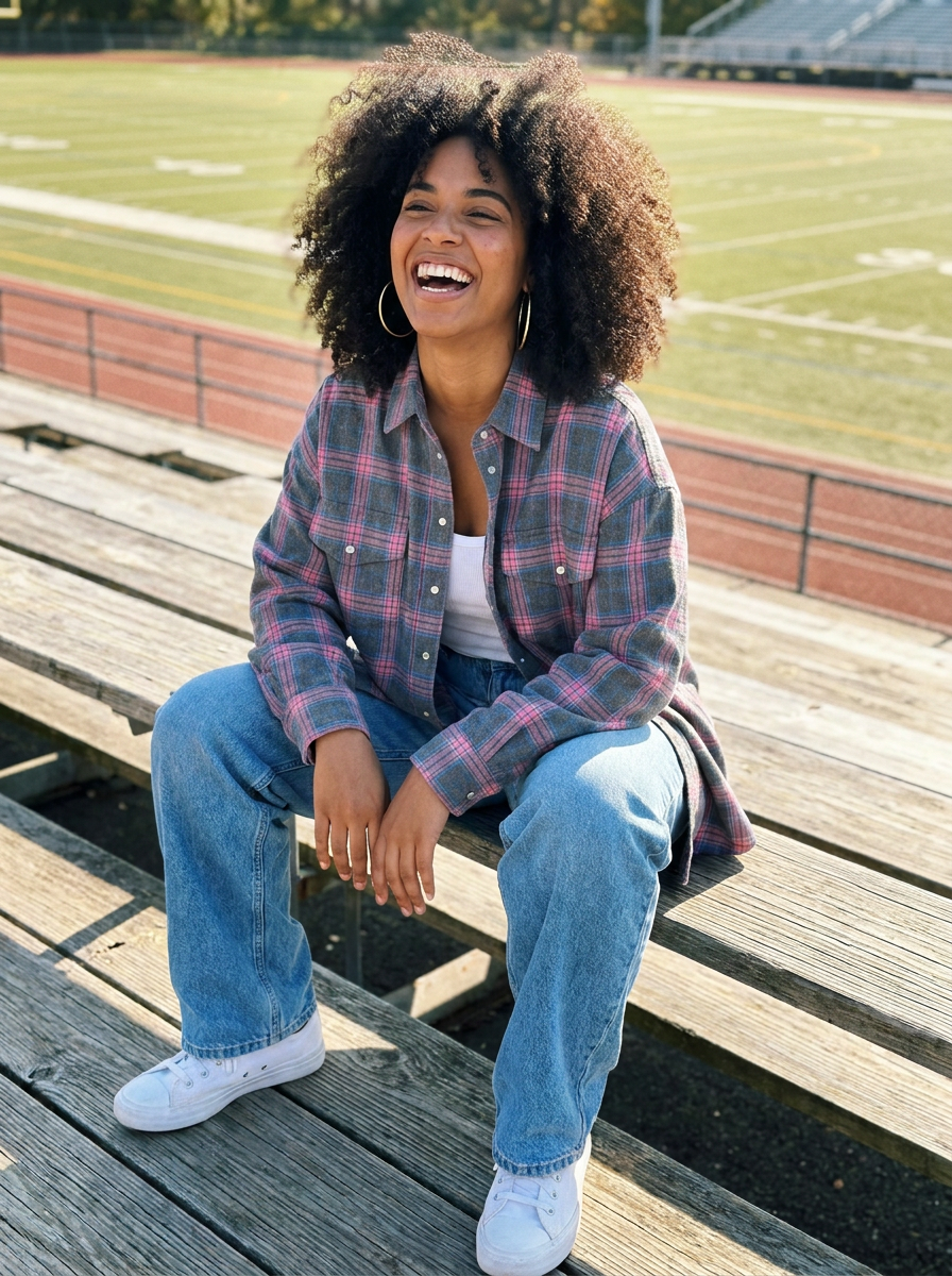 Frankie Oversized Plaid Flannel Shirt – how it looks worn