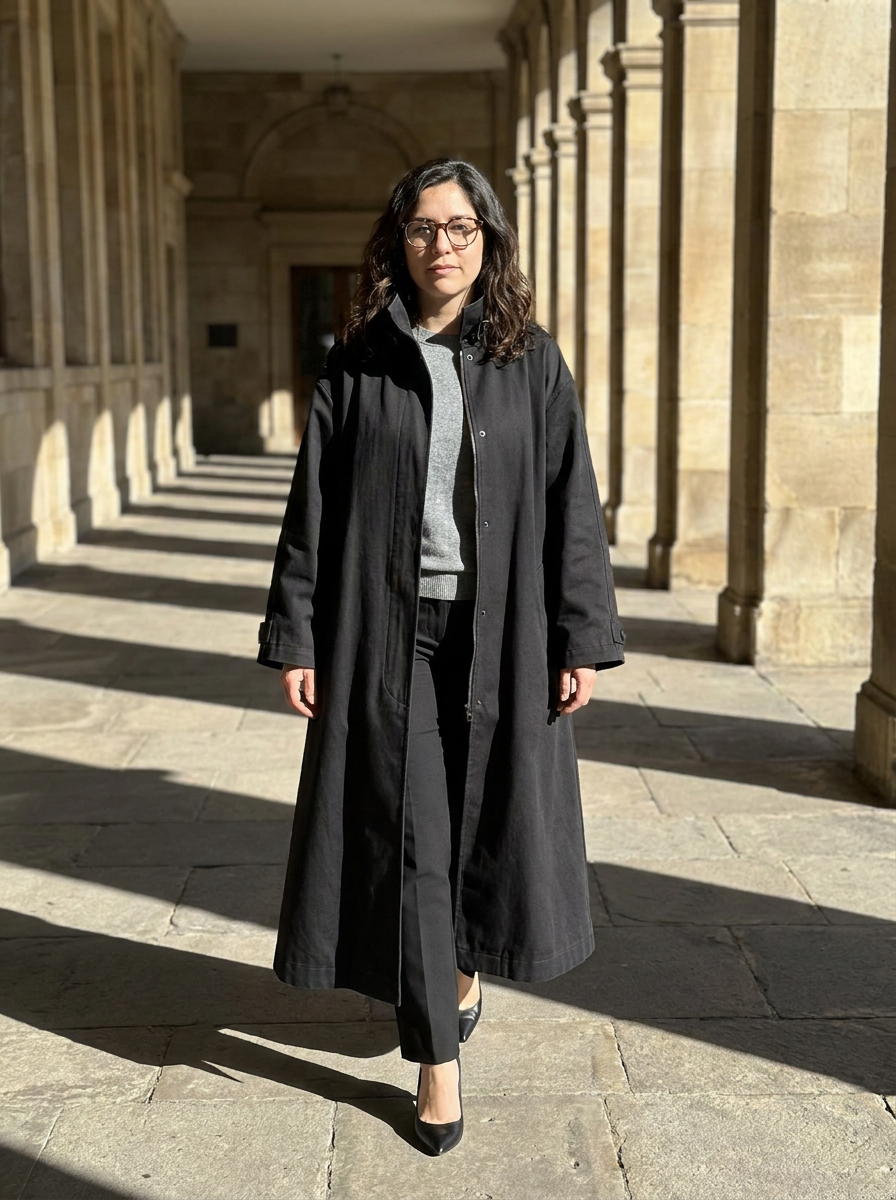 Hollis Stand-Collar Maxi Trench Coat – how it looks worn