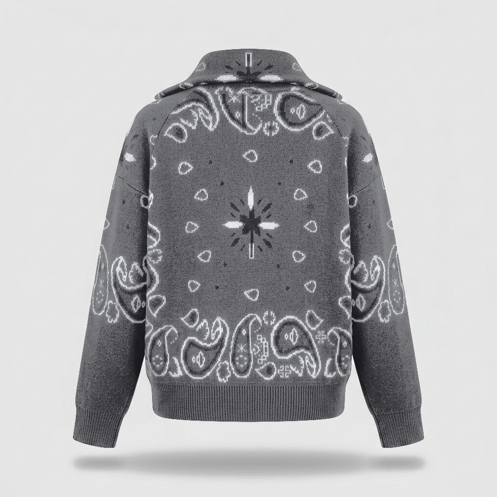 Sienna Bandana Knit Zip Cardigan - Charcoal - back