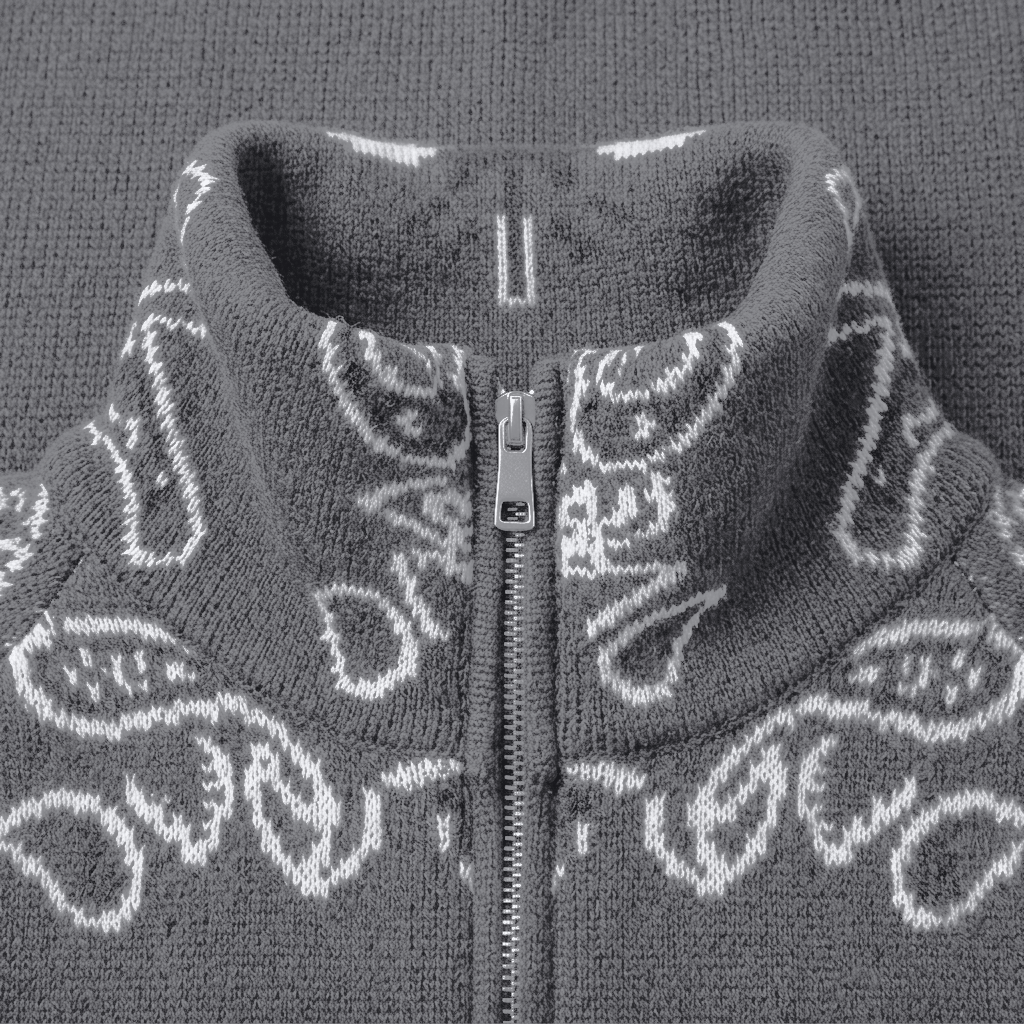 Sienna Bandana Knit Zip Cardigan - Charcoal - detail