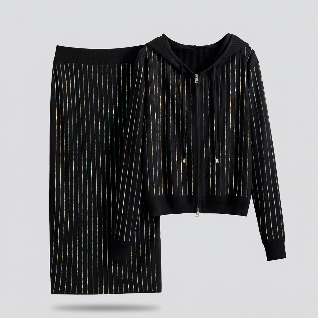 Vesper Rhinestone Knit Twinset - Black - front