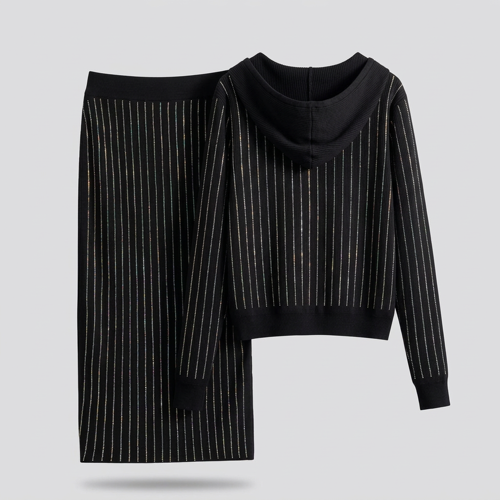 Vesper Rhinestone Knit Twinset - Black - back