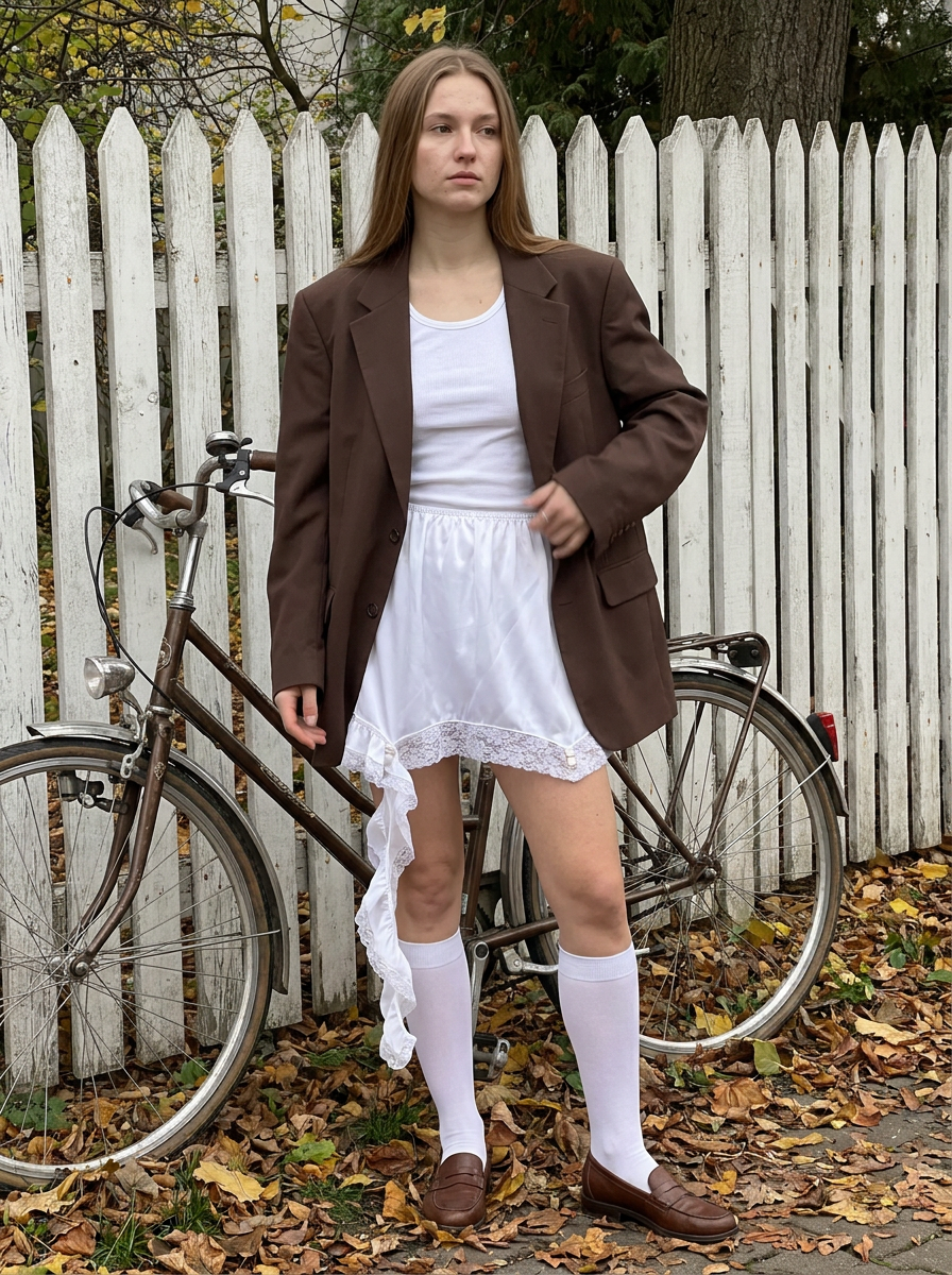 Giselle Lace-Hem Satin Mini Skirt – how it looks worn