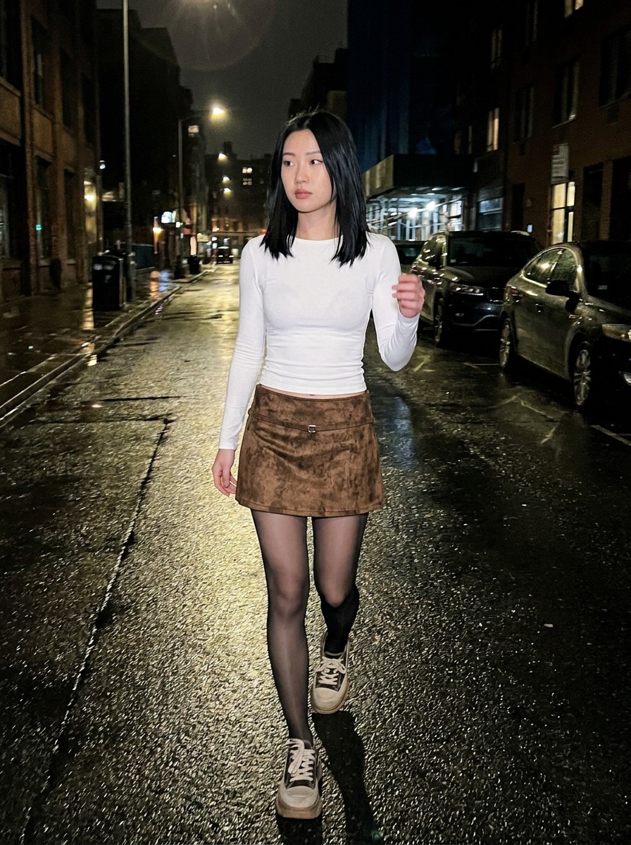 Bronwyn Suede Mini Skirt – how it looks worn