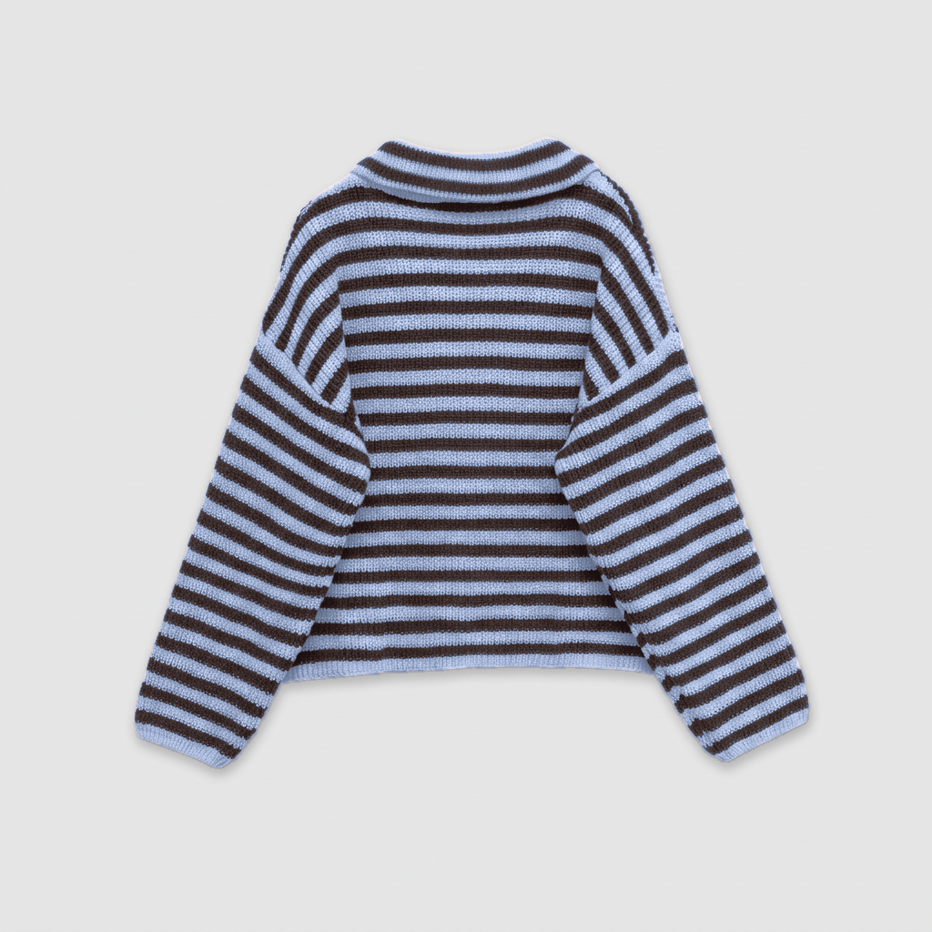 Wren Striped Zip Cardigan - Sky Blue - back