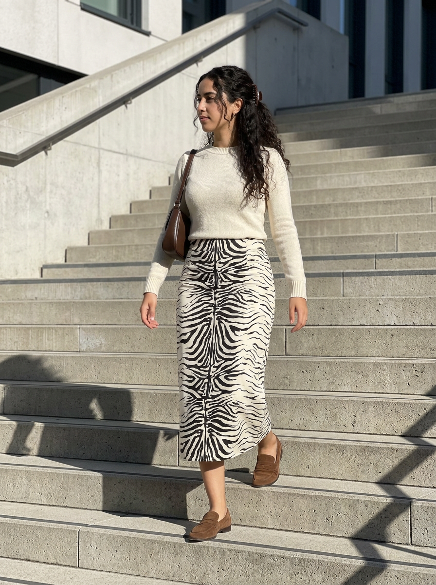 Zadie Zebra Print Midi Skirt – how it looks worn